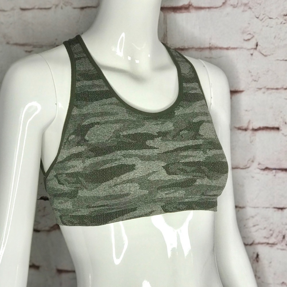 PRO FIT Seamless Olive Green Camouflage L Workout Activewear Bra Size Large - Picture 9 of 12